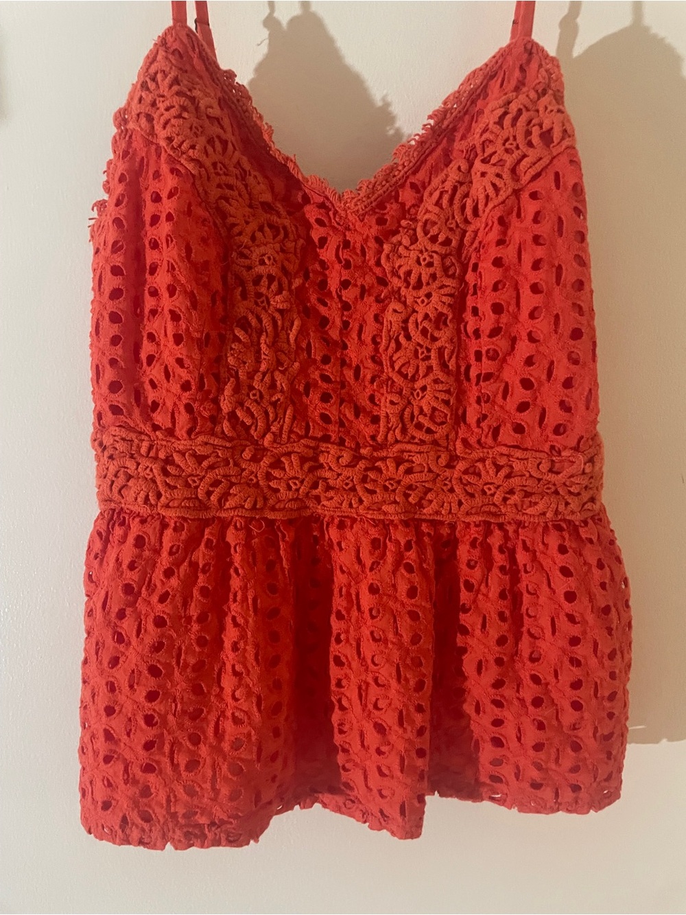Japna Orange Eyelet Crochet Peplum Cami Tank | Large | 100% Cotton - Picture 5 of 15